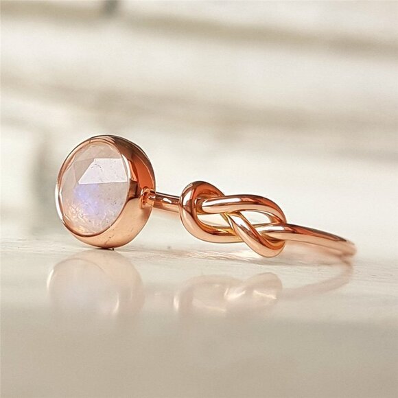 🍁 Sweet Pink Round Opal Refine Trendy Weave Rose Gold Rings for Women, PD176 - Picture 6 of 9